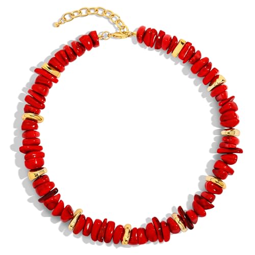 Colorful Irregular Beaded Necklace for Women Resin Jewelry Gift | Trendy Statement Bead Choker Necklaces Summer Beach Boho Charm Accessories Stuff - color: Red