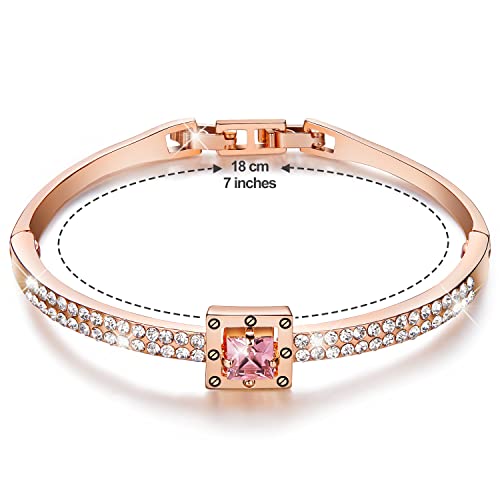 Fasion Jewelry Spiritual Guidance Bangle Bracelets For Women 18K Gold Plating Adjustable Bracelets with Crystal for Wife Girlfriend or Mothers, - color: Rose God Pink