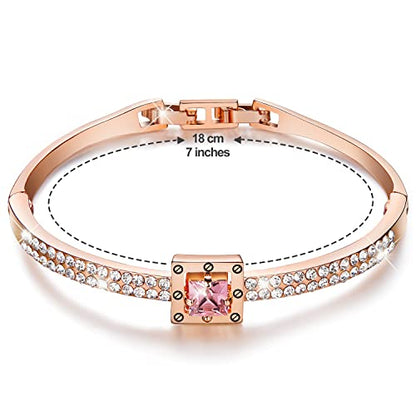 Fasion Jewelry Spiritual Guidance Bangle Bracelets For Women 18K Gold Plating Adjustable Bracelets with Crystal for Wife Girlfriend or Mothers, - color: Rose God Pink