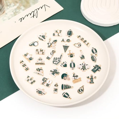 40PCS Game Day Charms for Bracelet Making Enamel Football Charms for Bracelet Necklace Earrings Jewelry Making DIY Football Mom Accessories Gifts - color: Green White