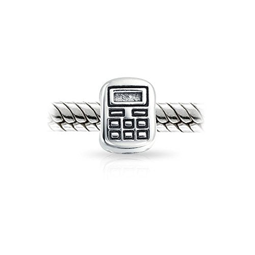 Bling Jewelry .925 Sterling Silver Latte Travel Mug Cup Coffee & Bookkeeper Accountant Math Student Calculator Charm Bead for Bracelet (Set of 2)