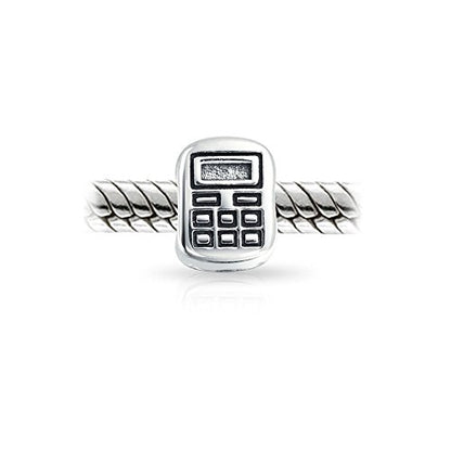 Bling Jewelry .925 Sterling Silver Latte Travel Mug Cup Coffee & Bookkeeper Accountant Math Student Calculator Charm Bead for Bracelet (Set of 2)