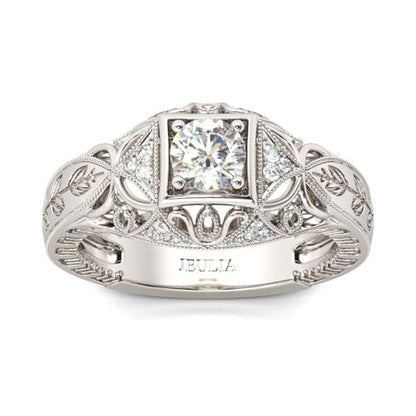 Jeulia Vintage Rings 925 Sterling Silver Round Cut Solitair Diamond Ring Wedding Engagement Statement Ring Band Anniversary Promise Bridal Set with Gift Box