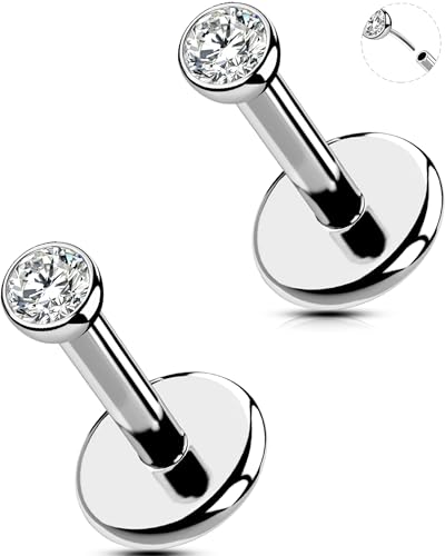 2Pcs Silver 20G/18G/16G Threadless Nose Stud Flat Back Earrings 316L Surgical Steel CZ Daity Nose Helix Cartilage Tragus Conch Labret Medusa Monroe Piercing Jewelry-Multiple Sizes & Gauges - size: 2PCS, 18g 5mm, 2mm CZ