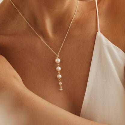 Pearl Necklace for Women, Dainty Pearls Choker Necklace for Women 14K Gold Plated Layered Pendant Necklace Handmade Gold Chain Necklace Everyday Jewelry Gift - color: Y Five Pearls