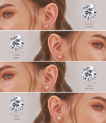 "STUNNING FLAME" Trillion-cut/Cushion-cut/Emerald-cut/Marquise-cut ... 18K White Gold Plated Sterling Silver Cubic Zirconia Simulated Diamond Stud Earrings for Women - color: Round-Cut, size: medium-white gold plated silver