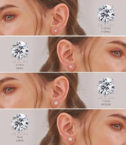"STUNNING FLAME" Trillion-cut/Cushion-cut/Emerald-cut/Marquise-cut ... 18K White Gold Plated Sterling Silver Cubic Zirconia Simulated Diamond Stud Earrings for Women - color: Round-Cut, size: X-small-white gold plated silver