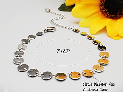 Dainty Bracelets for Women Paperclip Chain Bangles Handmade Tiny Cute Oval and Round Beaded Bracelet 316L Stainless Steel Jewelry Gift for Best Friend - style: Coin Chain Silver