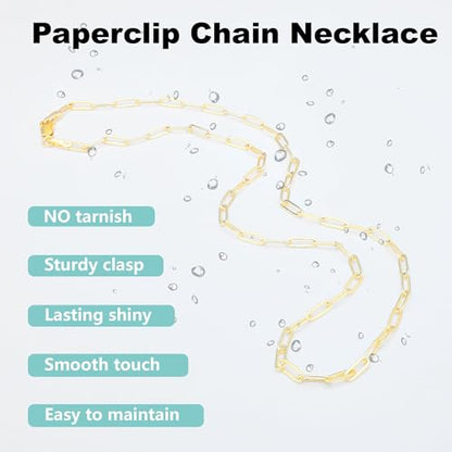 925 Sterling Silver Paperclip Chain 3mm 4mm 5mm 6mm 7mm Necklace for Women Men Diamond Cut Silver Necklace Chain 16-30 Inches - color: Gold, size: 20, style: 4mm