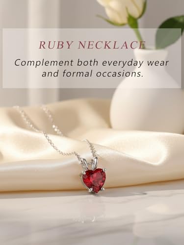 CYW Genuine Sapphire/Emerald/Ruby/Moissanite Necklace for Women, Really Authentic Solid 925 Sterling Silver, 16"/18"/20" Adjustable Chain, Anniversary Mother's Day Valentines Gift - color: Ruby - Heart - White Gold, size: 8mm