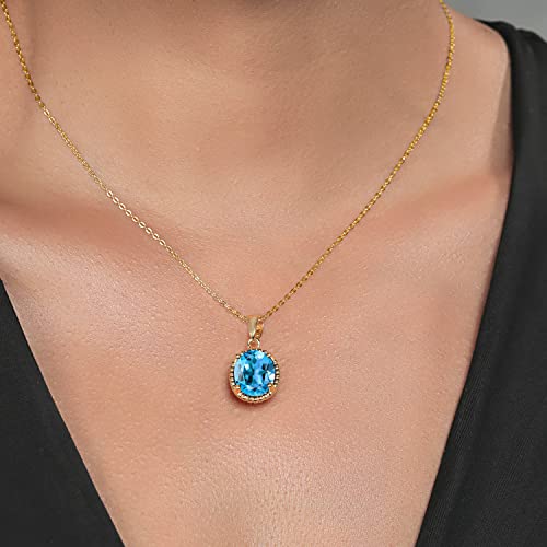 Gem Stone King 11X9MM Oval Gemstone Birthstone Pendant Necklace | 925 Sterling Silver | Solitaire Necklace For Women | With 18 Inch Chain | Fine Jewelry Gifts for Mom Women Wife Her - color: Swiss Blue Topaz-November
