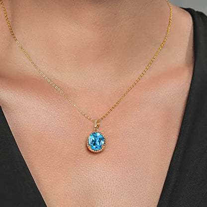 Gem Stone King 11X9MM Oval Gemstone Birthstone Pendant Necklace | 925 Sterling Silver | Solitaire Necklace For Women | With 18 Inch Chain | Fine Jewelry Gifts for Mom Women Wife Her - color: Swiss Blue Topaz-November