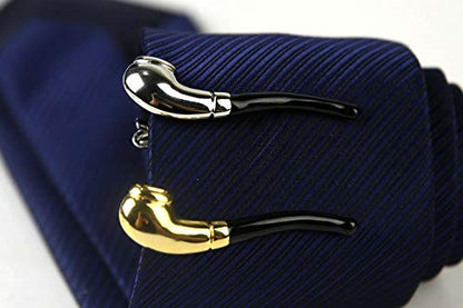 Flairs New York Gentleman's Premium Handmade Artisan Tie Bars Clips Cufflinks - size: Medium, style: Gold Tobacco Pipe