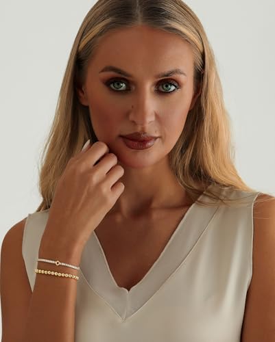 14K Gold Plated Bracelets for Women Dainty Tennis Initial Bracelet Trendy Beaded Stackable Charm Bracelets Layered Waterproof Bracelet Dainty Bracelet for Women Jewelry Gifts - style: O