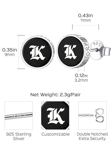 ChicSilver 925 Sterling Silver Viking Rune Natural Black Onyx Stud Earrings For Women Men - style: A: Side Runes-Silver-Engraving