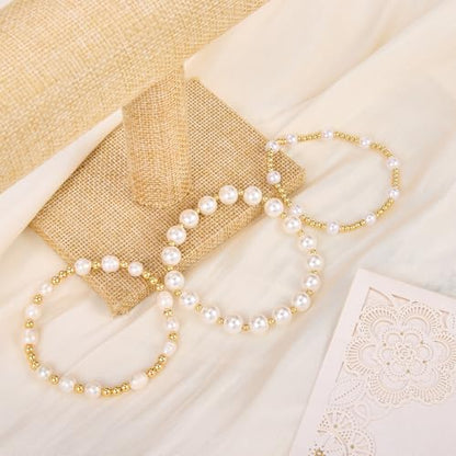 Ornaland Pearl Bracelets for Women Gold Beaded Bracelets Stackable Bracelets Set Stretch Summer Beach Jewelry for Women - style: Style C-3pcs