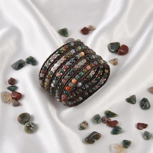 YGLINE Natural Stone Wrap Bracelet for Women Boho Bracelets Healing Crystal Beaded Bracelet Adjustable 3/5 Wraps Bracelet Handmade Birthday Gifts for Women - color: agate-5w