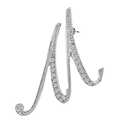 A-Z 26 Letters Pins Brooches Silver Plated Metal Broaches Pins-Clear Crystal Initial Breastpin - color: 1pcs-M