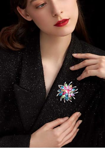 Rhinestone Sunflower Brooch Pin Red Pink Flower Brooch Stylish Crystal Brooch Elegant Clothing Hat Bag Accessories Jewerly for Women - color: Colourful