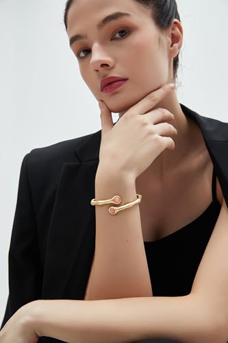 Gold Cuff Bracelet for Women Chunky Bracelet Statement Bracelet | Chunky Bangle Bracelets for Women Silver Beaded Open Bangle Stackable Stretch Bead Bracelet Boho Jewelry Gift for Wife Couple - style: Chunky Gold Bracelet