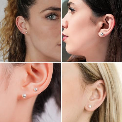 JINERA 5 Pairs Stud Earrings for Women 14K Plated Gold/Silver Pearl Ball Small Stud Earrings Set Cartilage Piercing Hypoallergenic Lightweight Flatback Earrings Jewelry Gifts for Women - color: 5 Pairs Silver Ball Stud Earrings