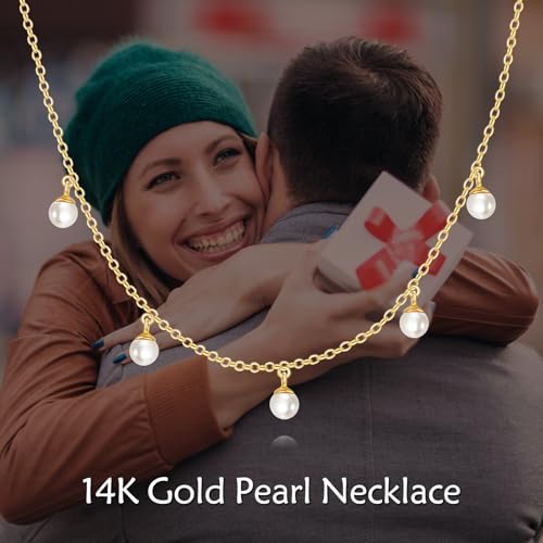 KECHO 14k Gold Pearl Necklace for Women, Freshwater Pearl Pendant Jewelry Wedding Anniversary Birthday Gifts for Her - style: F-Five Pearls Necklace