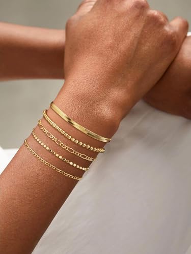 NECOCY Gold Bracelets Sets for Women Waterproof | Non Tarnish Gold Plated Cuban Paperclip Link Chain Stackable，Trendy Jewelry Accessories Gifts for Women - style: 6Pcs BRACELET SET-05