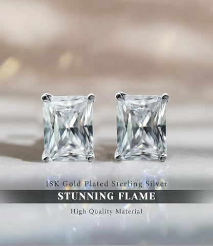 "STUNNING FLAME" Trillion-cut/Cushion-cut/Emerald-cut/Marquise-cut ... 18K White Gold Plated Sterling Silver Cubic Zirconia Simulated Diamond Stud Earrings for Women - color: Radiant-Cut, size: small-white gold plated silver