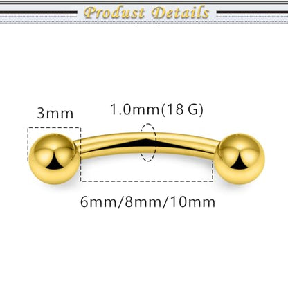 Internally Threaded Eyebrow Piercing Jewelry Surgical Steel Tiny Eyebrow Rings Vertical Labret Lip Jewelry Small Ear Rook Earring for Women Men 18g 16g 14g Plus Piercing Ball Grabber Tool - color: goldtone, size: 18g,ball end