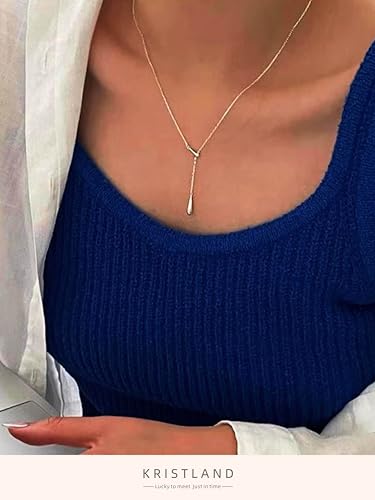 S925 Silver Women's Bar Necklace/Double Circle Layered Y Necklace Chain Adjustable Long/Tiny Pendant Chain Choker for Lady Gift - style: Y Waterdrop