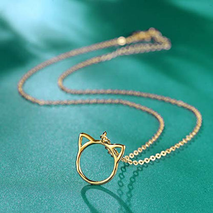 Valloey Rover Gold Necklaces for Women | Dainty 14K Gold/Sterling Silver Plated Cubic Zirconia Star Moon Pendant Necklaces Twist Rope Chain Simple Jewelry for Women - style: Gold-Cat