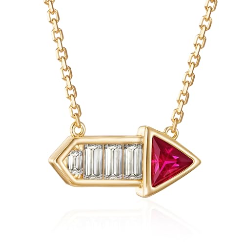 Fettero Dainty 14K Gold Plated Cubic Zirconia Necklaces for Women, Simple Bar Pendant Necklace, Mix-color Rainbow Jewelry Gold Necklace for Women Trendy Gifts - style: Arrow