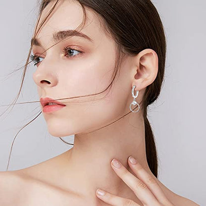 Sterling Silver Hoop Earrings with Drop Dangle for Women Hypoallergenic Twisted Earrings Huggie Hoop Earrings with Charms Trendy Cubic Zirconia Loop Earrings with Dangling Fashion Earring Gift for Her - size: Large