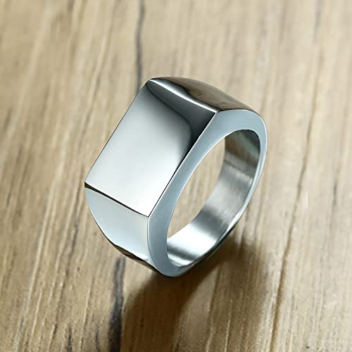 MYNENEY Stainless Steel Square Shape Signet for Men Statement Ring - color: 10x16mm Silver