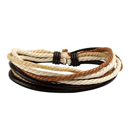 6-12PCS Braided Faux Leather Bracelet Punk Cuff Wrap Bracelets for Men Women Adjustable - color: I:8pcs