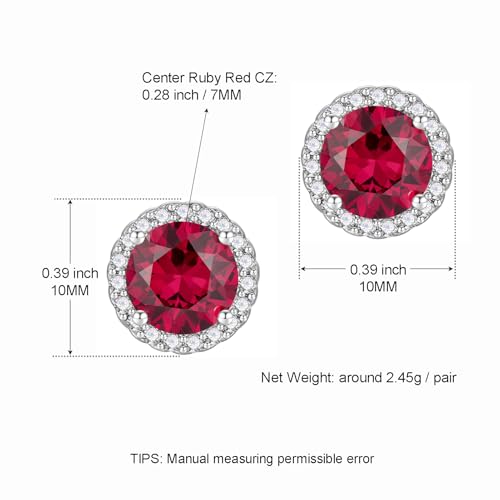 YOMELA Round Cubic Zirconia Stud Earrings for Women | Everyday Dainty, Diamond-Like Brilliance, CZ Halo Birthstone Studs, Hypoallergenic & Lightweight, Elegant & Versatile - color: Ruby Red
