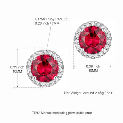 YOMELA Round Cubic Zirconia Stud Earrings for Women | Everyday Dainty, Diamond-Like Brilliance, CZ Halo Birthstone Studs, Hypoallergenic & Lightweight, Elegant & Versatile - color: Ruby Red