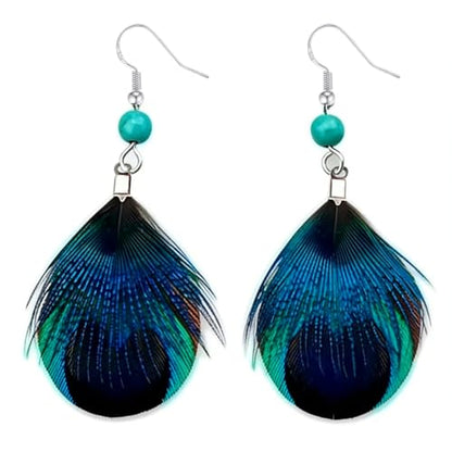 Feather Earrings for Women, Sterling Silver Hook Boho Style Peacock Long Feather Jewelry - color: Peacock Feather-2
