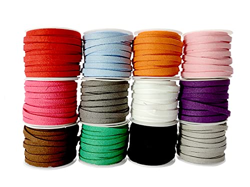 5mm Faux Suede Leather Cord String for Jewerly Making 12 Spools 120 Yards Colored Flat Thin Leather Lace Thread for Necklace-Bracelet-Chocker & DIY Projects (# 01) - size: 120 Yards Set 01