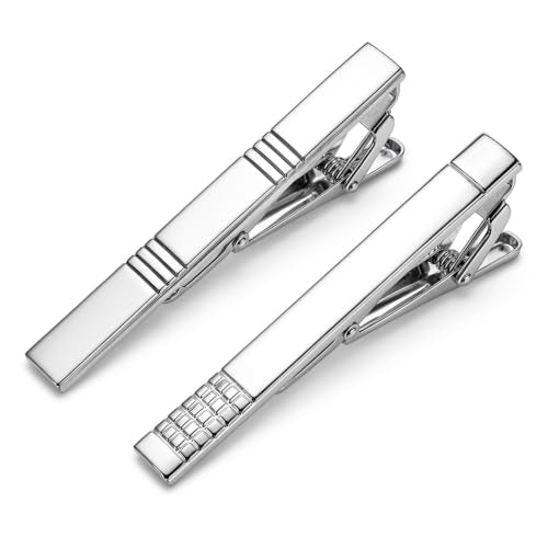 2 Pcs Tie Pins for Men, Classic Tie Clip Silver for Father Husband | Mens Tie Clip, Tie Bars for Men Stainless Steel, Formal Business Wedding Party Fathers Day Gift, Professional Fashion Designs