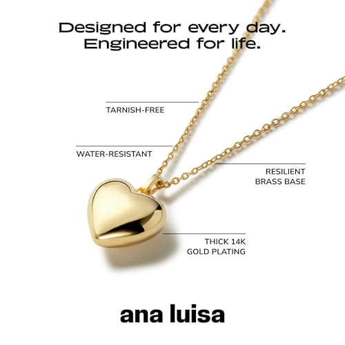 Ana Luisa Lev Puffy Heart Necklace for Women - Paperclip Chain w/ 14K Gold Plated & Silver Rhodium Plated Small Puffed Heart Pendant - Hypoallergenic, Water-Resistant, Tarnish-Free Jewelry - style: Box Chain - Gold