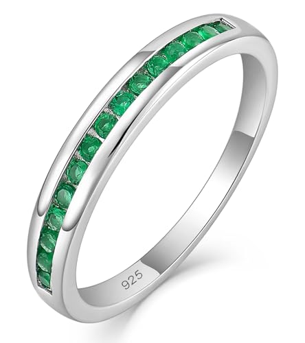 YL Stackable Rings 925 Sterling Silver Halo Birthstone Eternity Bands Jewelry for Women - color: 05-emerald-May