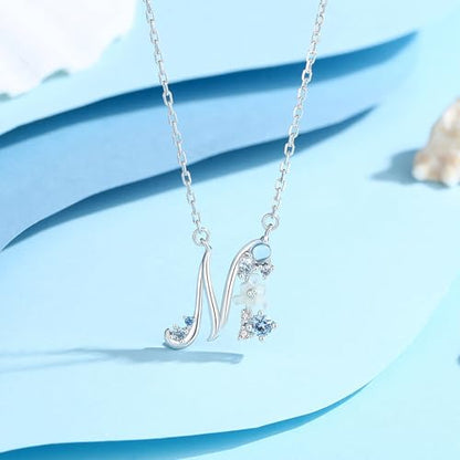 VIKI LYNN Initial Necklace for Women 925 Sterling Silver Initial A to Z Letter Pendant Necklace with Blue Flower Cubic Zirconia Birthday Engagement Gift for Women,Mom, Couple - style: Letter M