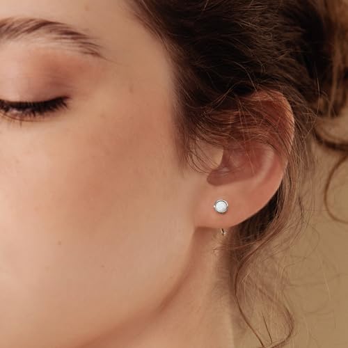CHIC & ARTSY 925 Sterling Silver Half Hoop Earrings for Women, Dainty Huggie Hoops with Synthetic Opal, Moonstone, CZ & Gemstones, Lightweight Comfort Fit Everyday Elegant Jewelry - color: Opal White/Silver