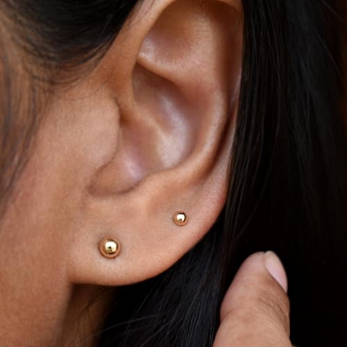 5 Pairs Extra Long Post Earrings 316L Stainless Steel Ball Stud Earrings for Women Men Hypoallergenic Ear Piercing Studs for Sensitive Ears 2-6mm - color: Rose Gold