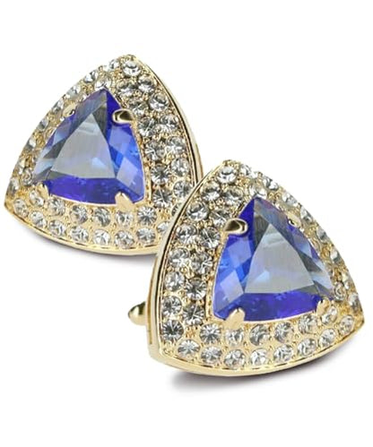 Triangular Crystal Diamond Set Cuff Links for Men – Tuxedo Suit Accessories, Cufflinks for Men - style: Royal/Gold