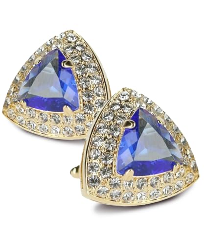Triangular Crystal Diamond Set Cuff Links for Men – Tuxedo Suit Accessories, Cufflinks for Men - style: Royal/Gold