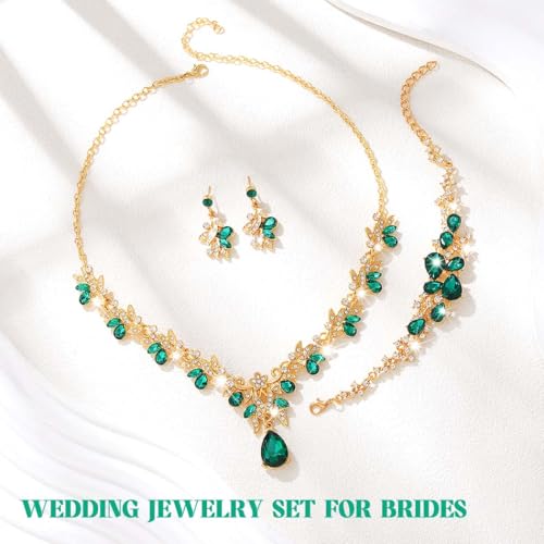 Sixexey Bridal Wedding Jewelry Set Crystal Neck Jewelry Rhinestone Wedding Prom Jewelry Accessories for Women - color: Green Crystal