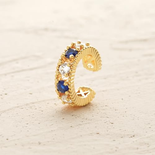 Women Ear Cuff Earring Gold Non Pierced Ear Cartilage Clip on Wrap Hoop 14K Gold Filled Tiny Boho Beach Simple Minimalist Delicate Handmade Hypoallergenic Jewelry Gift-Sold as Single/Pair - style: CZ Station
