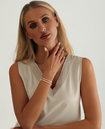 14K Gold Plated Bracelets for Women Dainty Tennis Initial Bracelet Trendy Beaded Stackable Charm Bracelets Layered Waterproof Bracelet Dainty Bracelet for Women Jewelry Gifts - style: C